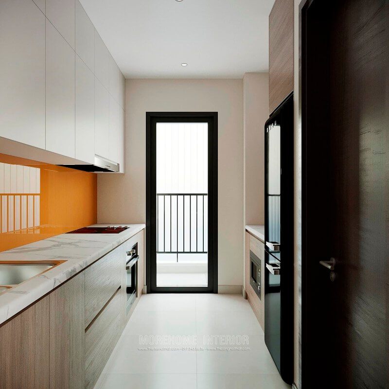 Thiết kế tủ bếp đẹp phong cách hiện đại, các ngăn tủ được bố trí hợp lí đáp ứng đầy đủ công năng cũng như sự tiện nghi cho gia chủ trong quá trình nấu nướng